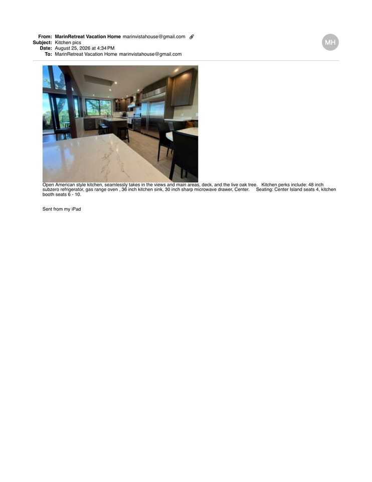 Open gourmet kitchen at Marin Vista Retreat with Lucas Valley views, San Rafael
